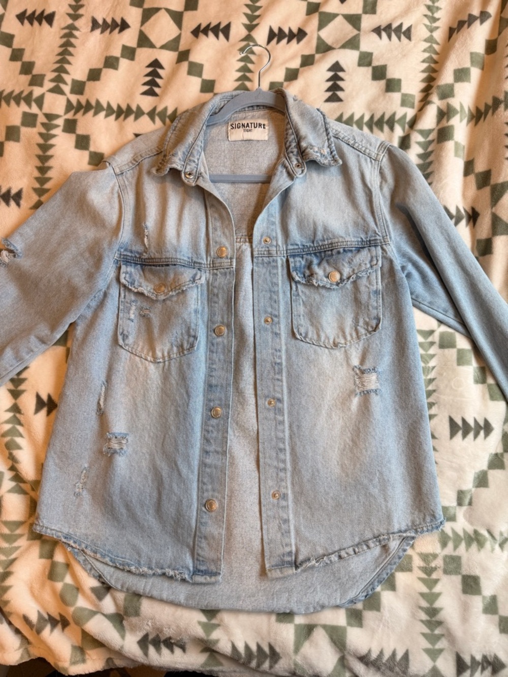 Signature Light Blue Distressed Denim Jacket